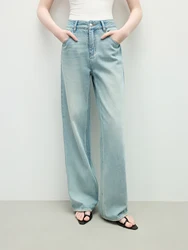 FSLE Washed Distressed High Waist Straight Jeans for Women 2025 Summer New Slim Fit Versatile Casual Slim Chic Pants 25FS12292