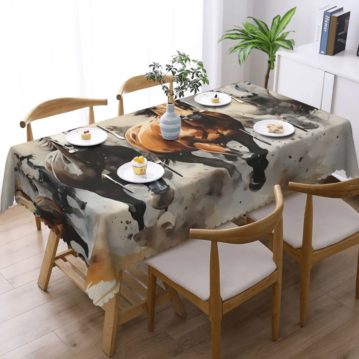 Brown Horse Herd Running Galloping Animal Lovers Humor Rectangular Tablecloth Waterproof Table Cover Table Cloth