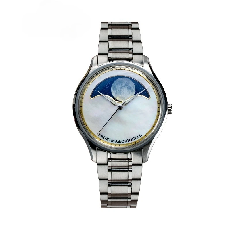 Moon Phase 41.5MM Automatic Mechanical Watch Fritillary Surface Penetrating Bottom PR174