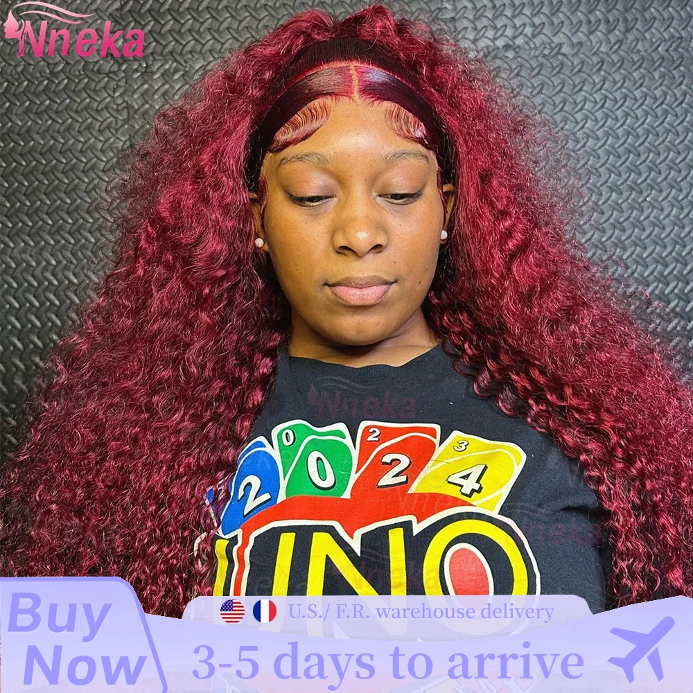 

Curly 99j Burgundy Lace Front Human Hair Wig 13x6 Hd Lace Frontal Deep Wave Wig Preplucked Brazilian Red Colored Wigs for Women