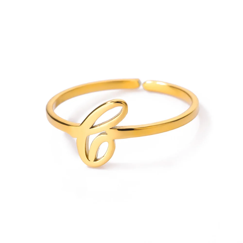 Initial Letter Rings for Women, Gold Color Adjustable A-Z Ring