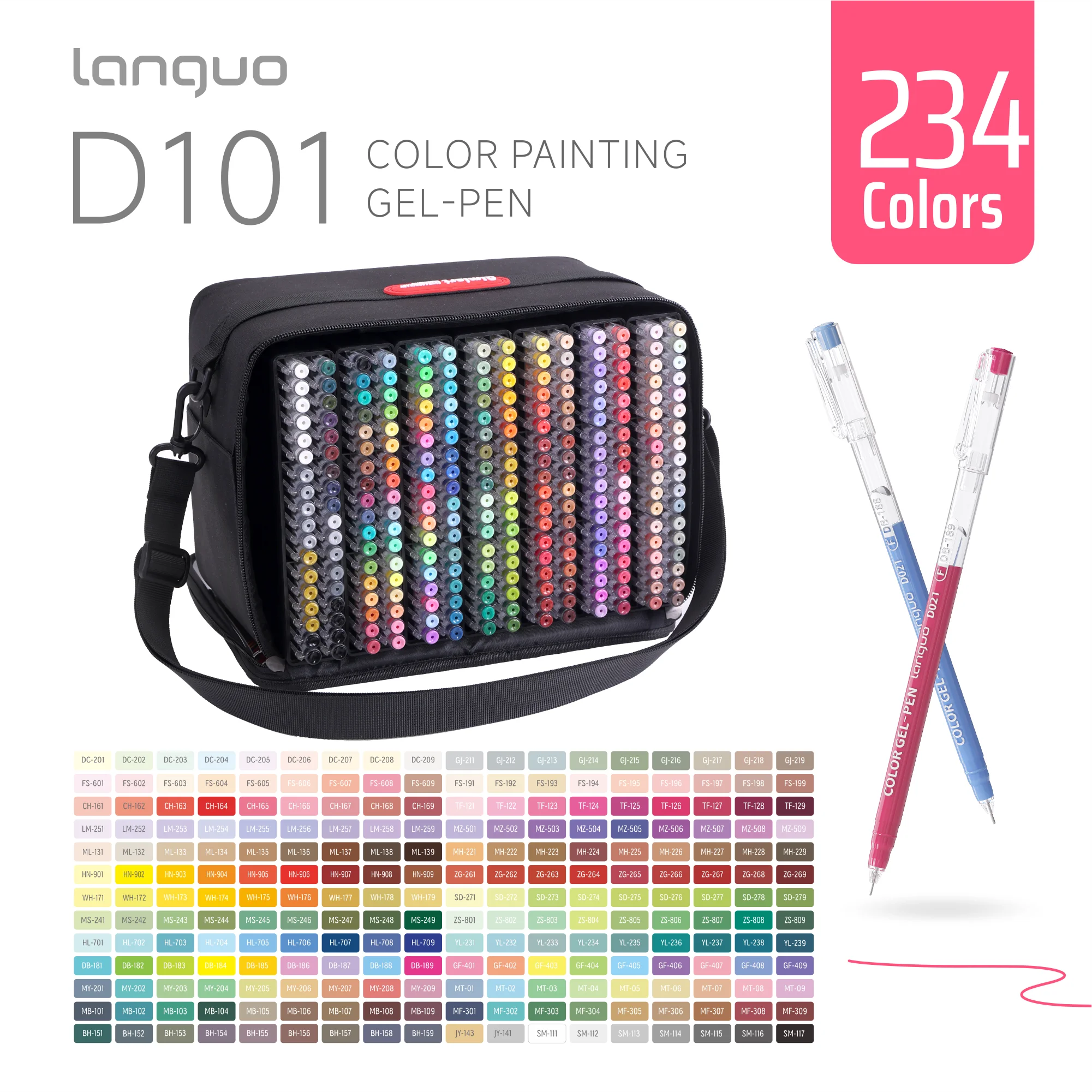 Languo 234-kleuren/252-delige acrylgelpennen Multi-kleuren handboekpennen Gekleurde gelpennen Studenten schrijven schilderen tekenen marker