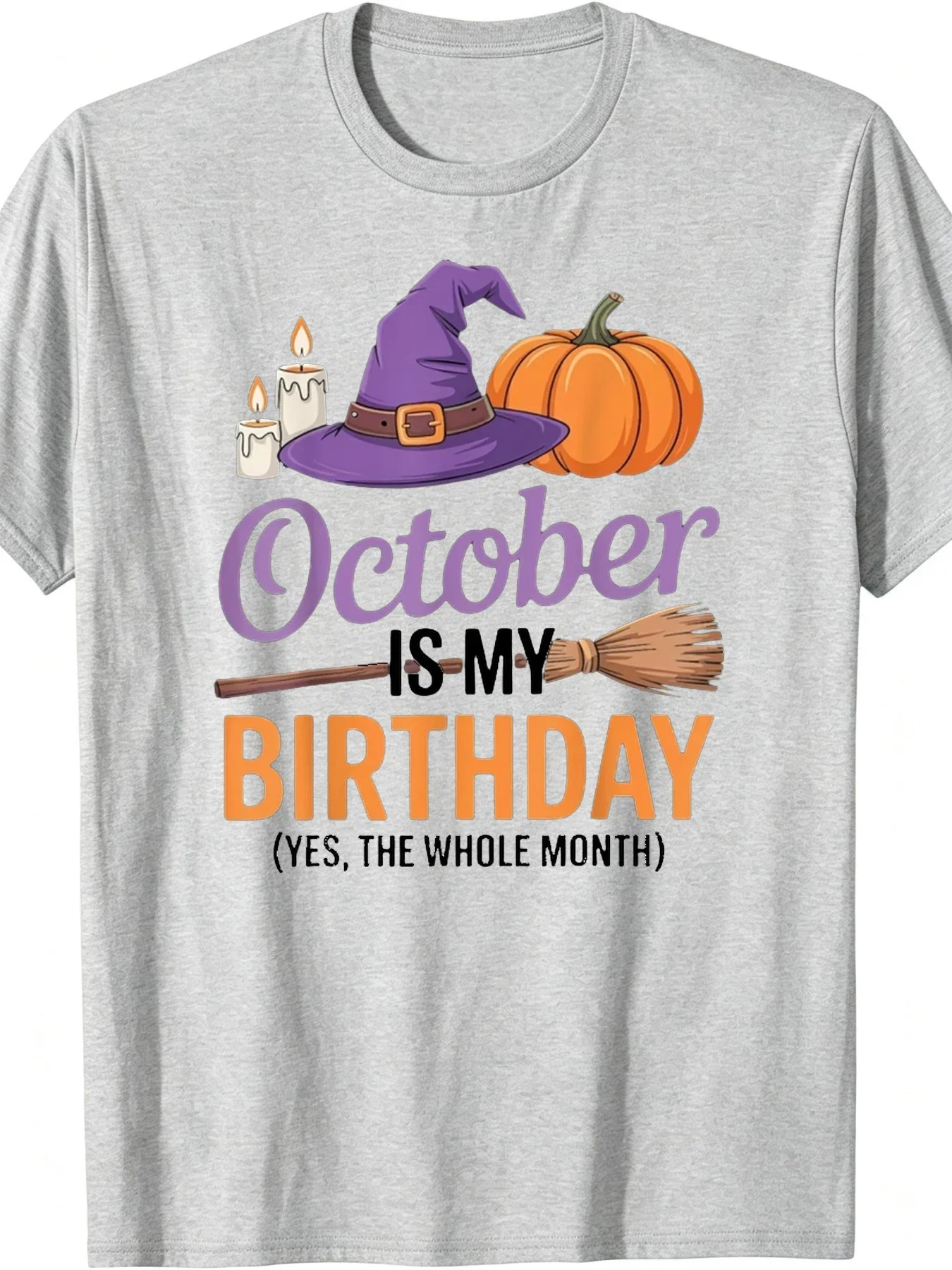October Is My Halloween Birthday Broom Pumpkin T Shirt Men And of The Same Style Summer Short Sleeved Printed T Shirt Local Warehouse Delivery Christmas Men's Gift Clothing Men's Shirt, PLUS SIZE