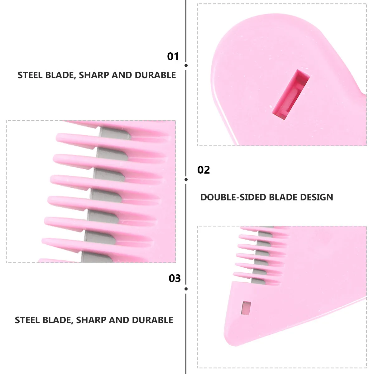 

Double Head Comb Hair Cutter Portable Self Service Hair Trimmer for Bangs Split Ends Double Sides Thin Thicken Pink