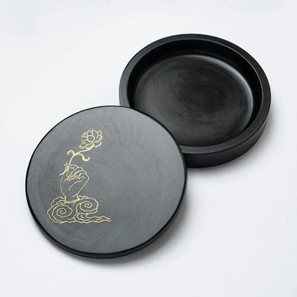 Professional Traditional Calligraphy Inkstone Durable Round Calligraphy Inkwell Black Art Supplies Ink Stone for Artists