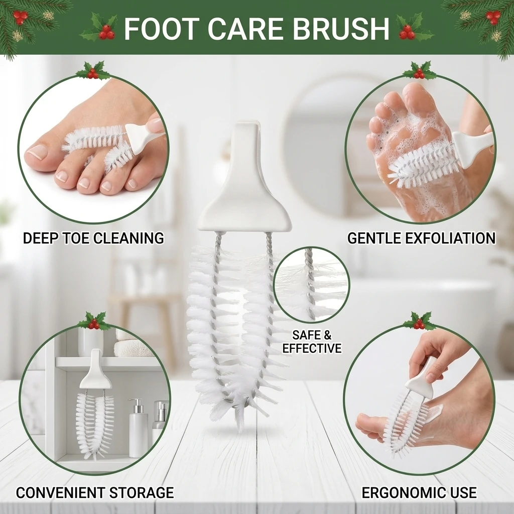 Soft Bristle Foot Care Brush With Pumice Stone Toe Gap Cleaner, Ergonomic Anti Slip Handle, Quick Dry, For Home Travel