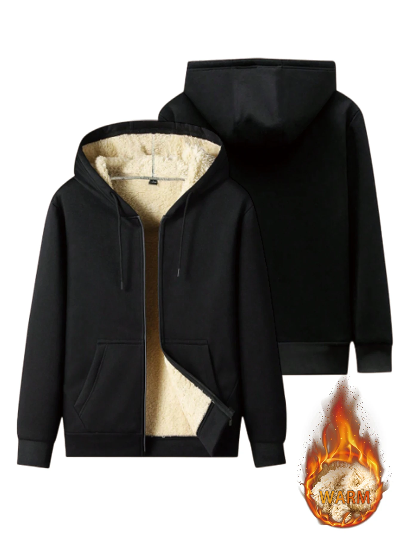 Warm Fleece Solid Hooded Winter Hooded Sweatshirt Jacket, Men's Casual Stretch Zip Up Jacket Coat For Fall Winter Fleece cardiga