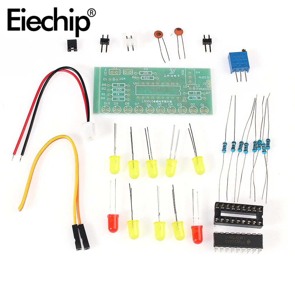 10 LED Sound Audio Spectrum Analyzer Level Indicator Kit  LM3915 DC 9V-12V DIY Electoronics Soldering Practice Set laboratory