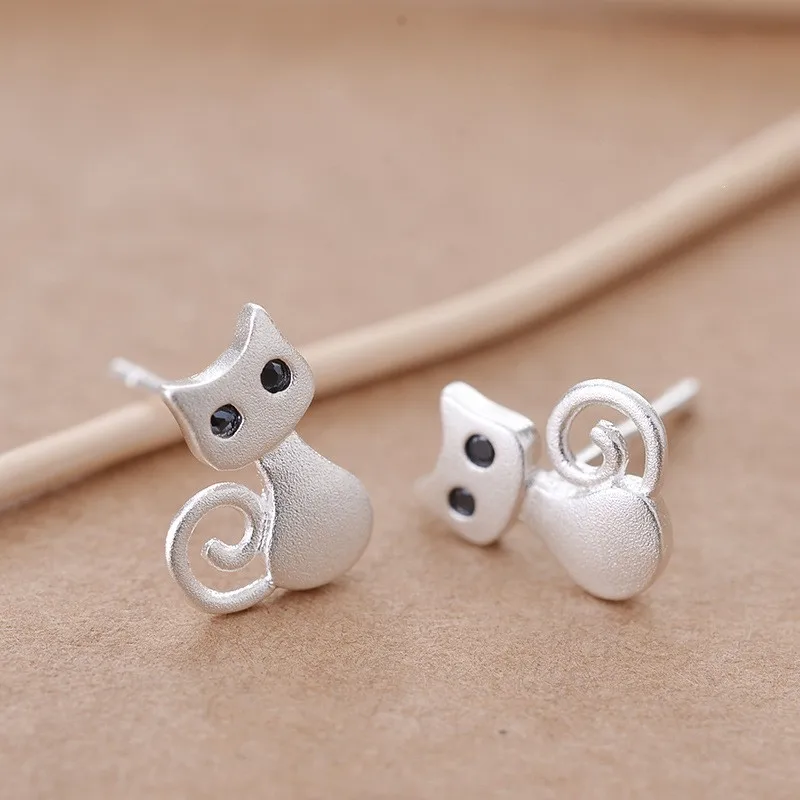 Buyee 925 Sterling Silver Small Stud Earring Cute Cat Earring for Woman Girl Fashion Party Animal Fine Jewelry Earring