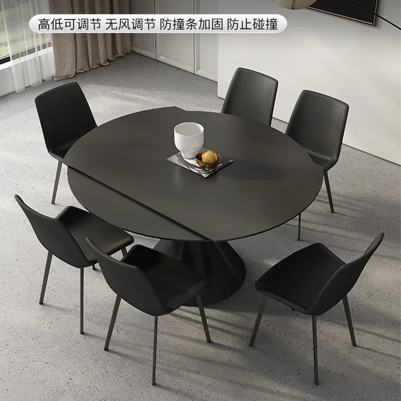 Hh2cc2 Black telescopic rock slab dining table rotating household small apartment square and round dual-purpose dining table