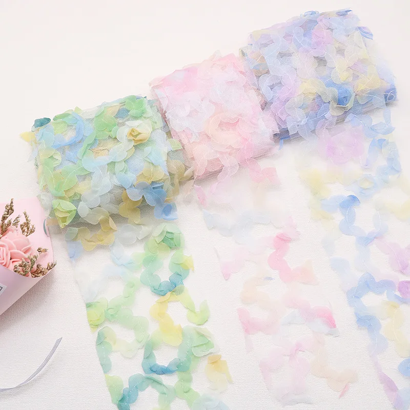 6/8cm 2yards Flowers Tulle Mesh Ribbon Colorful Organza Tape DIY Wedding Wear Gown Clothes Barbie Doll Auxiliary Material