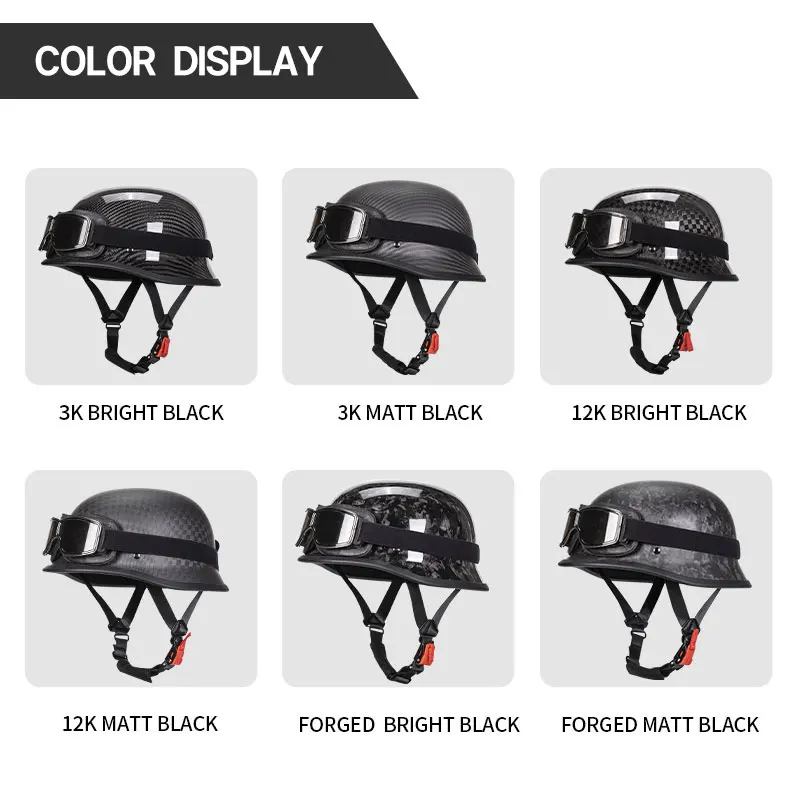 Trend Forging Pattern Motorcycle Retro World War II German-style Cruising Half Helmet Carbonfiber Safety Cap DOT Approved