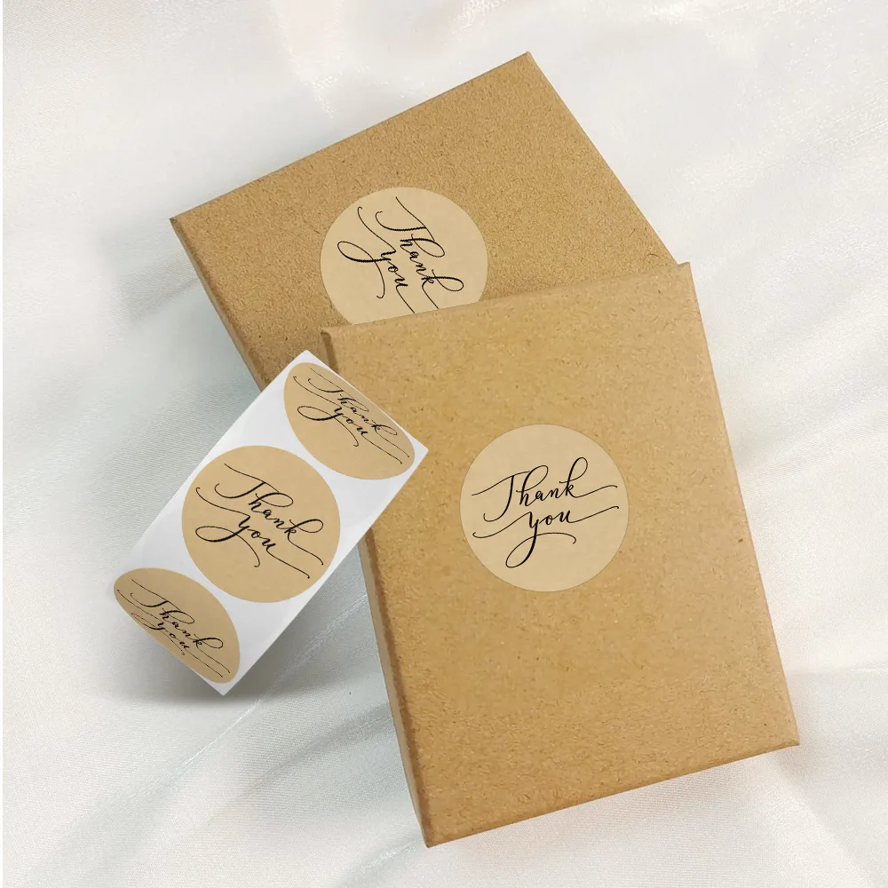 100-500pcs Brown Kraft Paper Seal Labels Thank You Stickers For DIY Gift Decoration Baking Package Envelope Stationery Sticker