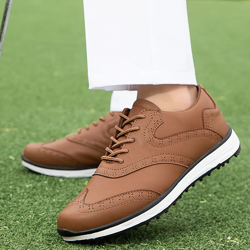 

Professional Men's Golfing Sneakers Brown Leather Men Golf Shoes Comfy Waterproof Outdoor Training Sneaker For Men Tenis Hombres