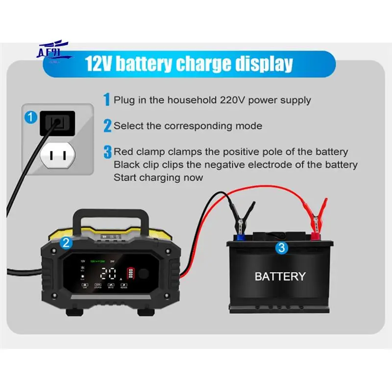 

AF91-Metal Battery Charger 10A High Power Portable Car Motorcycle Battery Charger 12V24V For Battery Charging EU Plug