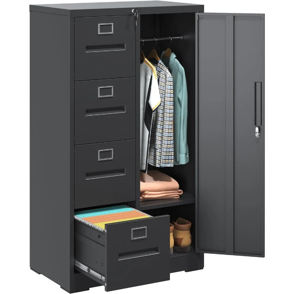 خزانة ملفات عمودية معدنية قابلة للقفل للمكتب المنزلي، خزانة تخزين ذات 4 أدراج مع باب قابل للتعديل وميزات أمان #6