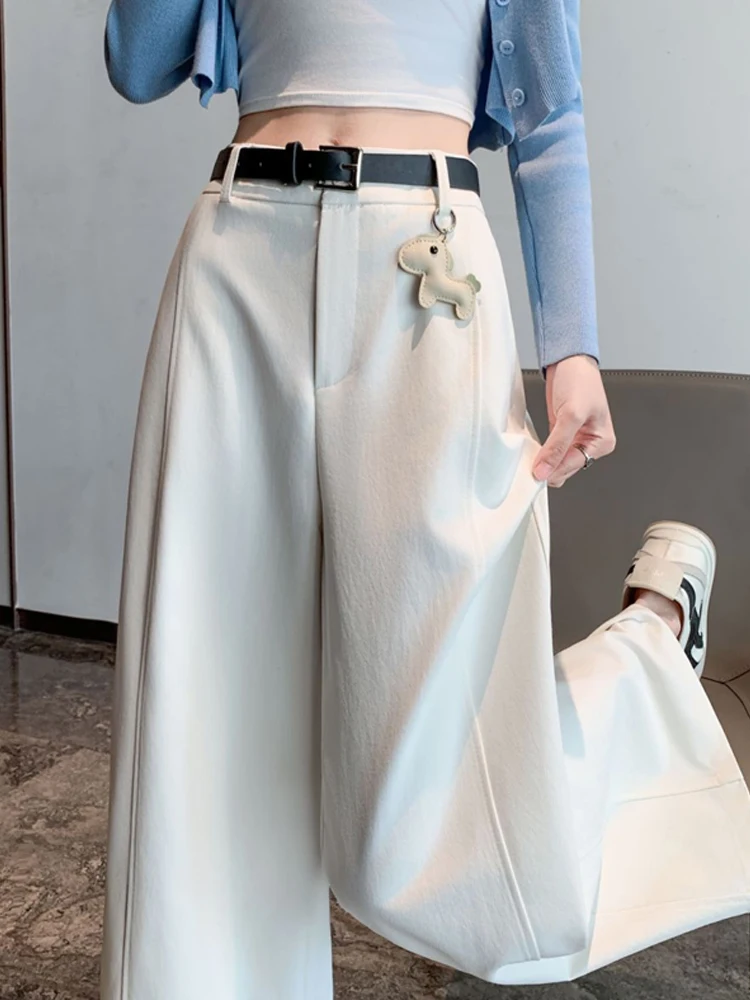 

American Waed Cotton Wide Leg Pants Women's Spring Autumn High Waist Straight Cut Nine Point Elastic Loose Slimming Casual ...