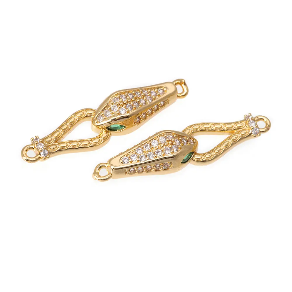 6PCS 18K Gold Farbe Messing und Zirkon 2 Löcher Schlange Verbinden Charms Anhänger Hohe Qualität Diy Halskette ohrringe Machen Zubehör