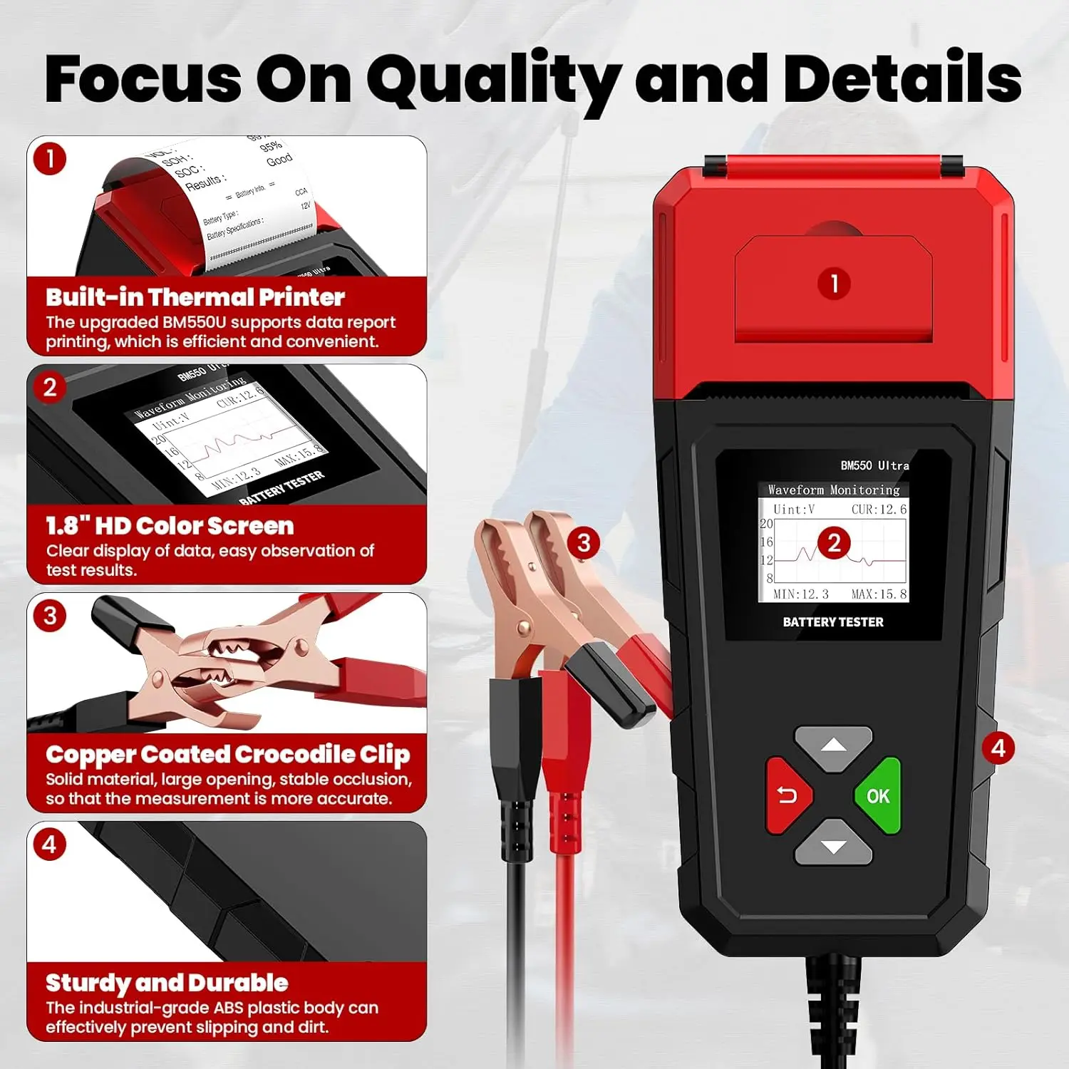 Car Battery Tester BM550U 6V/12V/24V 100-2000CCA 1.8