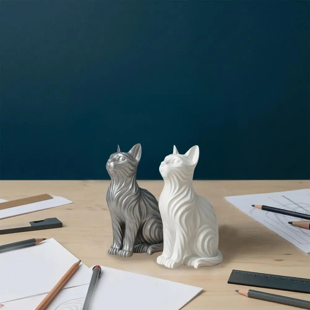 Minimalist Elegant Cat Statue 3D Printed Feline Figurine Modern Desktop Ornament For Bedroom Living Room Office Desk Decor