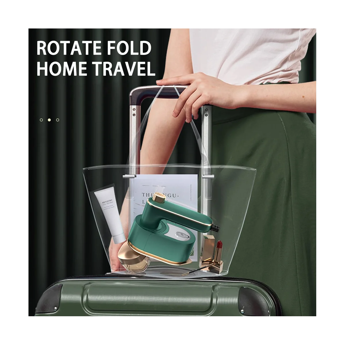 Upgrade der tragbaren Bügelmaschine – 180 ° Drehbares tragbares Mini-Dampfbügeleisen – Reise-Kleidungsdampfer, EU-Stecker, Weiß-A59E