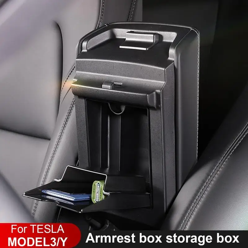 For Tesla Model 3/Y Center Console Hiding Storage Box Magnetic Car Armrest Box Organizer Protective Cover Car Interior Accessory