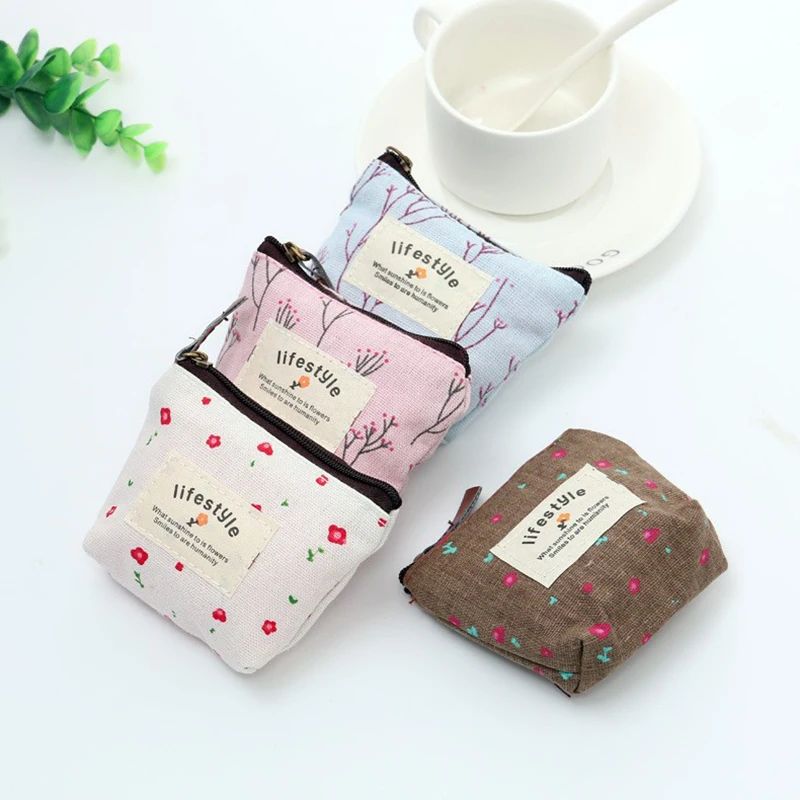 Small Canvas Coin Purses Japanese Floral Printed Zipper Wallet Money Bag Girls Women Shopping Handbag Card Pouch Key Bag