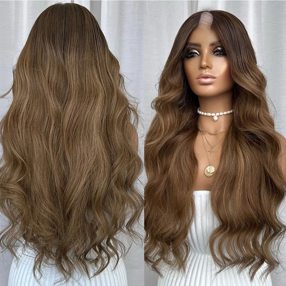 Highlight Chestnut Blonde Brown Balayage V Part Wig 1X4 Middle Open Glueless Machine Made Full U Shape Remy Human Hair Cheapest
