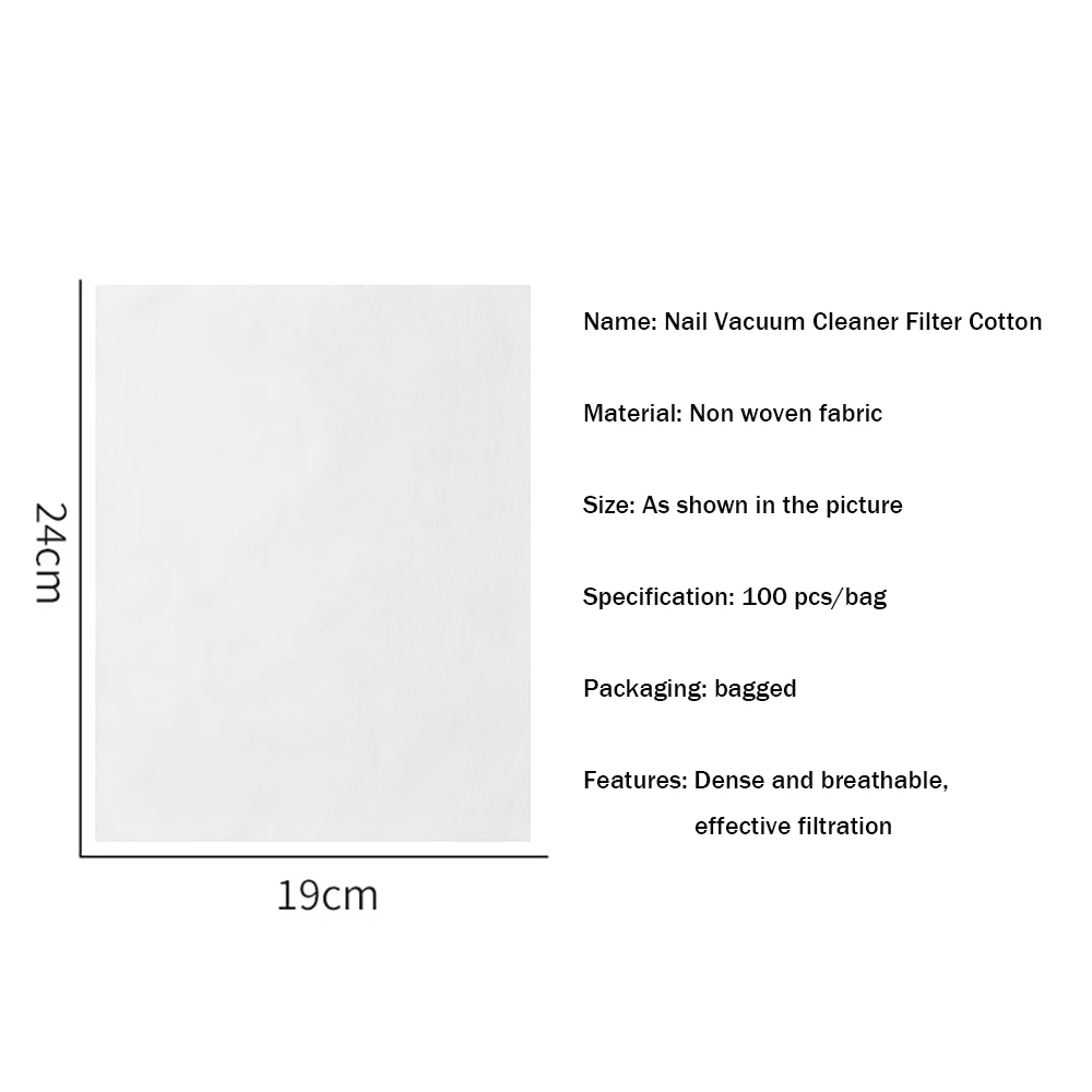 ผ้ากรองเครื่องดูดฝุ่นเล็บสีขาว 100 ชิ้น ผ้าฝ้ายดูดฝุ่นสำหรับเครื่องดูดฝุ่นเล็บแบบไม่ทอ