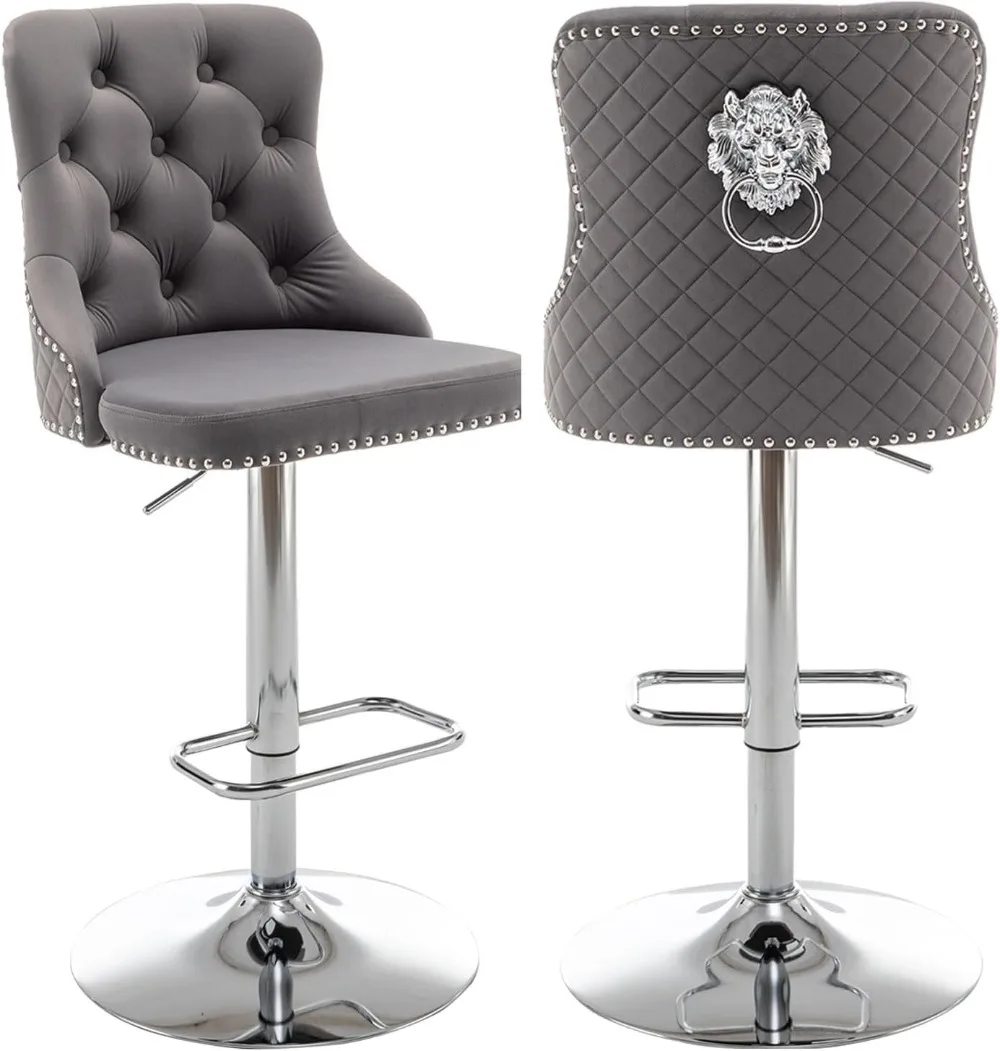 Bar Stools Set of 2, Counter Height Bar Stools with Trim, Pull Ring, for Kitchen Island, Pub (Grey)