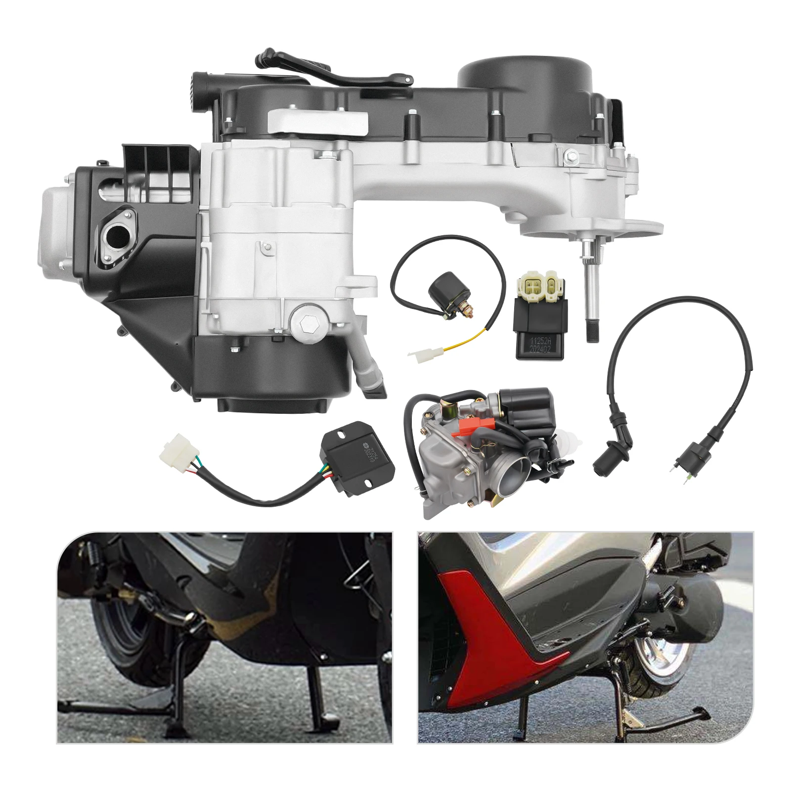 محرك سكوتر بأسطوانة رباعية الأشواط 150CC، طقم محرك سكوتر طويل 8 سرعات، محرك محرك CVT ذو أسطوانة واحدة