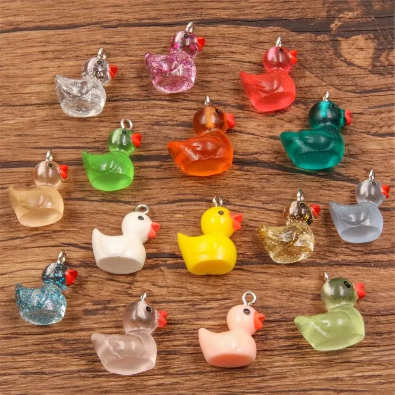 10Pcs Cartoon Duck Resin Charms Mixed Multiple Sizes Assorted Colors Animal Findings For DIY Necklace Bracelet Clothing Jewelry