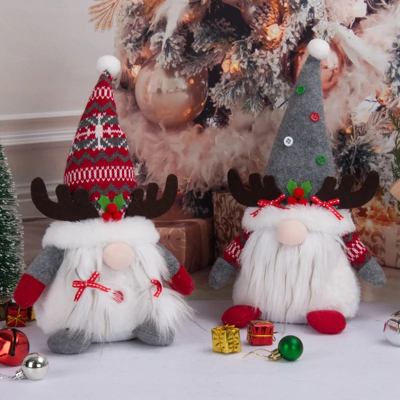 1 Set White Beard Santa Rudolph Faceless Doll Ornaments Pygmy Ornaments Christmas Supplies Home Scene Decoration Gift