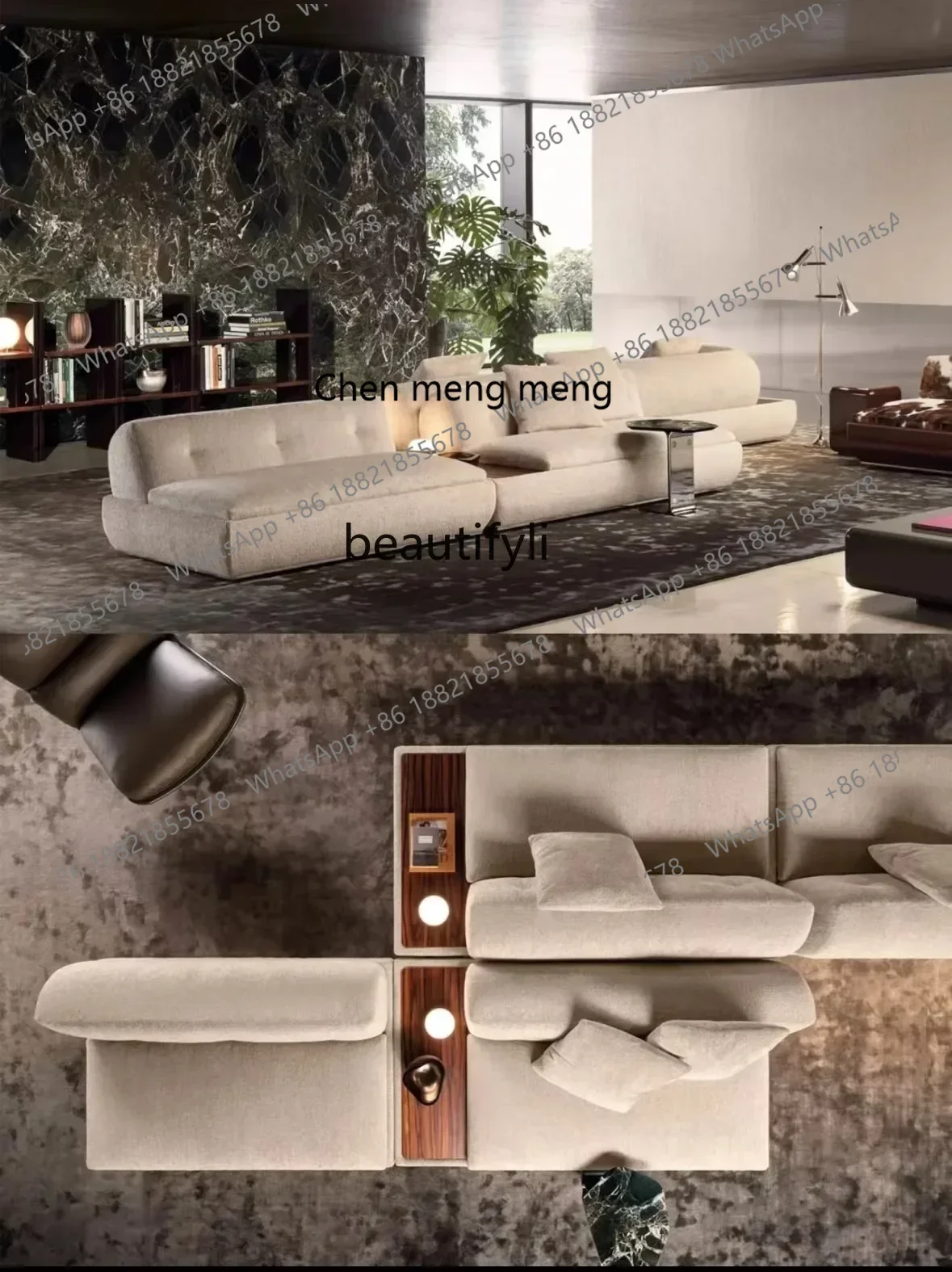 z183   Italian minimalist new moon sofa modern simple fabric size flat living room straight row light luxury module combination