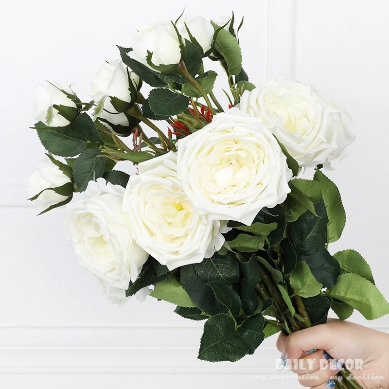 

6pcs/lot ! High simulation real touch 2 heads artificial austin rose flowers decorative Moisturizing felt roses bunch