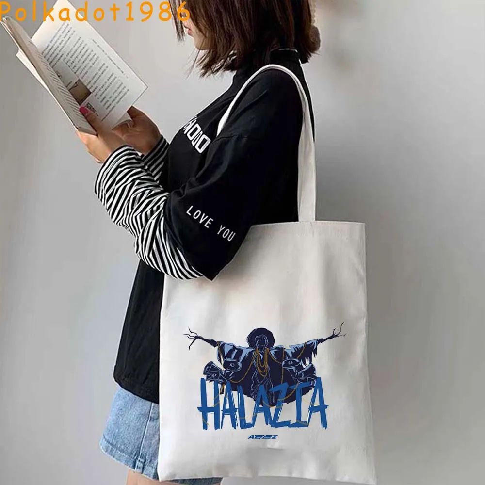 

ATEEZ с буквенным принтом в корейском стиле Kpop KPOP Korea Seoul Ulzzang Ins Finger Heart Shopping Tote Bag Холщовая сумка-шоппер на плечо