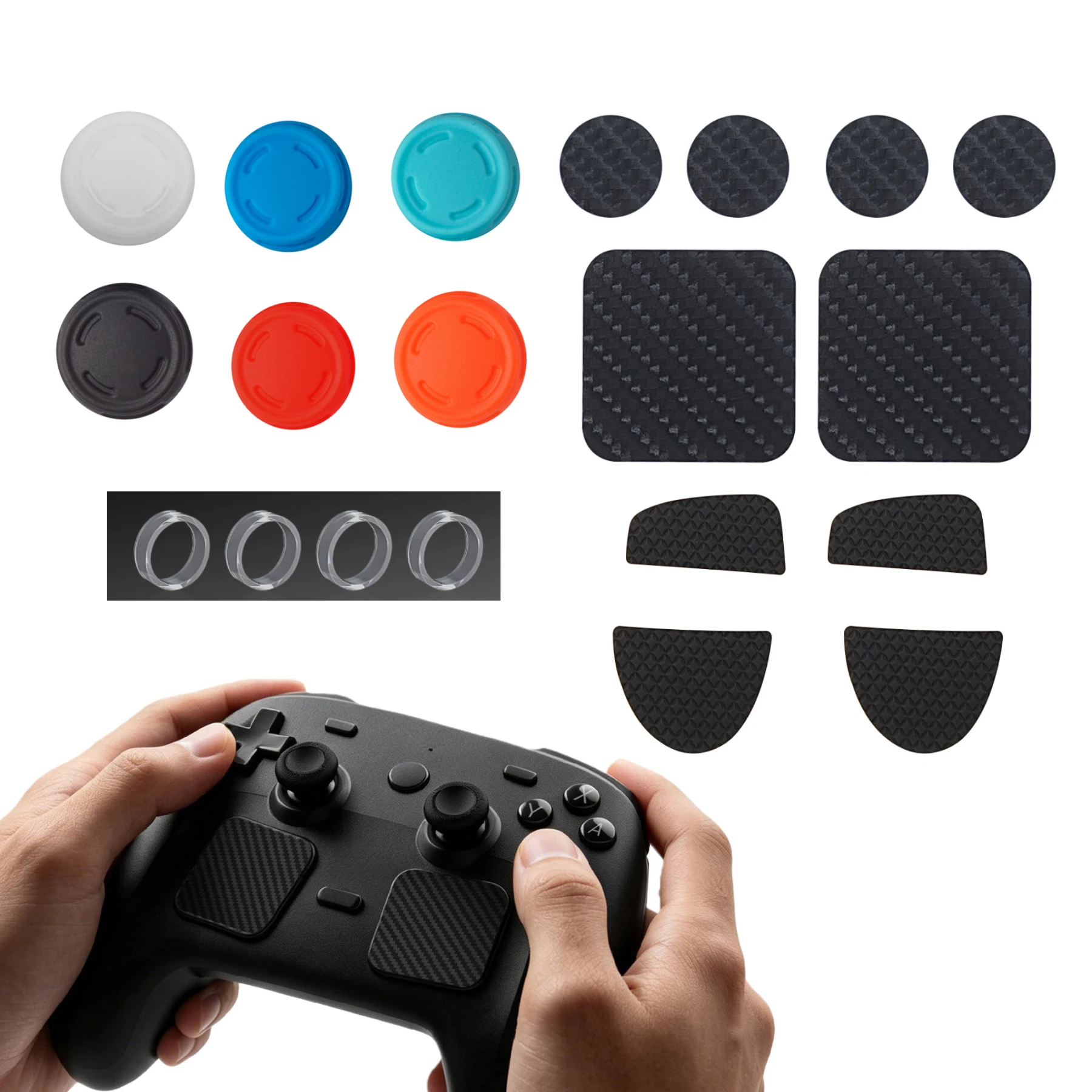 18-in-1 Protective Set For Steam Controller 2 with 4pcs Silicone Joystick Thumbstick Grips Caps with 10pcs Protective Stickers