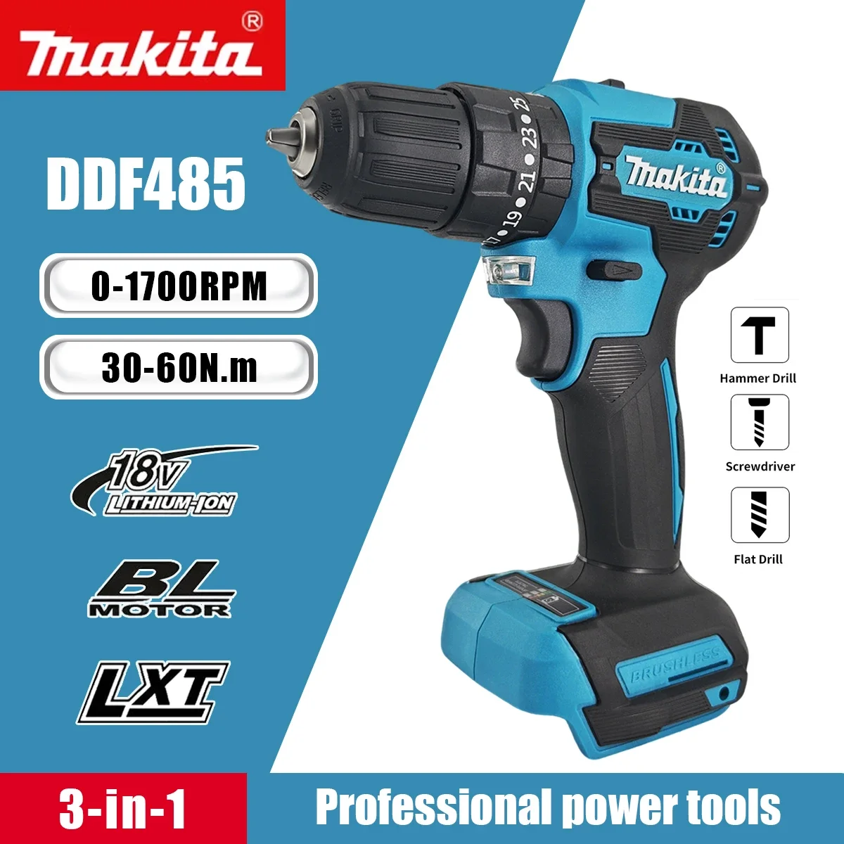 

Makita DDF485 10MM LXT Compact Cordless Tool Multi-function Screwdriver Impact Brushless Drive Rechargeable Brushless Drill