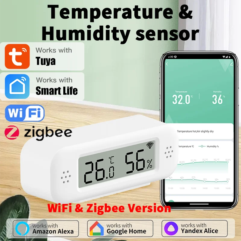 Tuya Zigbee /WiFi Temperature Humidity Sensor For Smart Home Thermometer Hygrometer APP Remote Work with Google Assistant Alexa