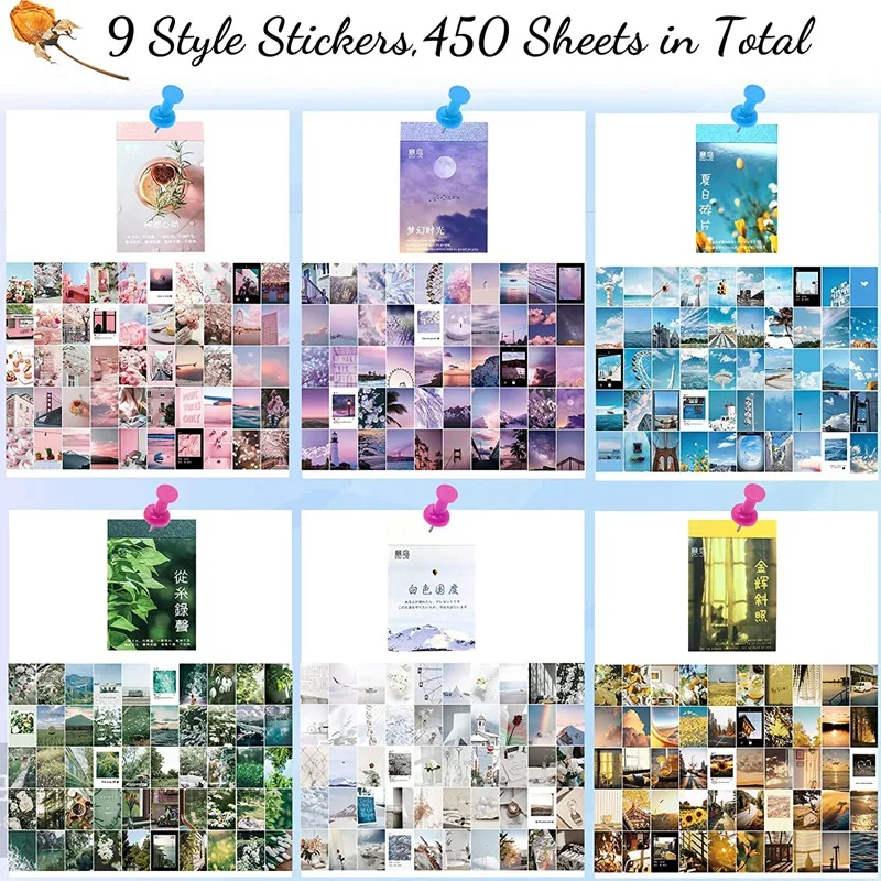 450 ชิ้น Washi สติกเกอร์ความงามชุดรูปลอก,อ้างสติกเกอร์สําหรับสมุดภาพไดอารี่สติกเกอร์วินเทจ,สมุดภาพสติกเกอร์