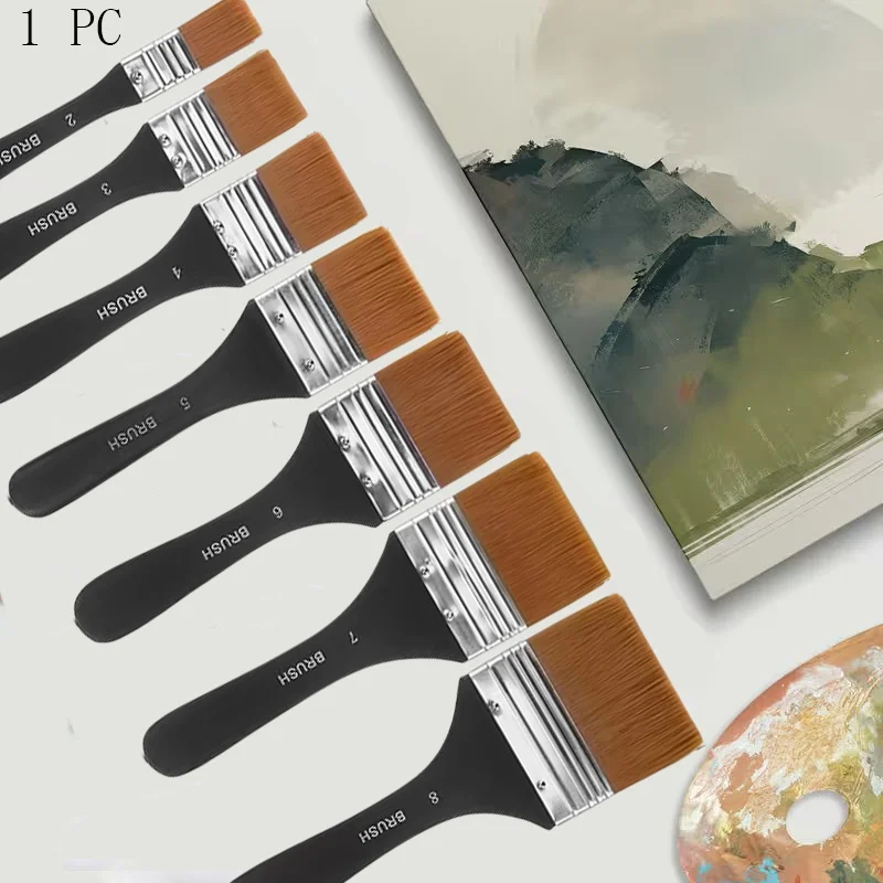 1PC Flat Paint Brush, Professional Nylon Bristle Brush with Ergonomic Handle, Wide Brush for Acrylic, Watercolor, Oil Painting,