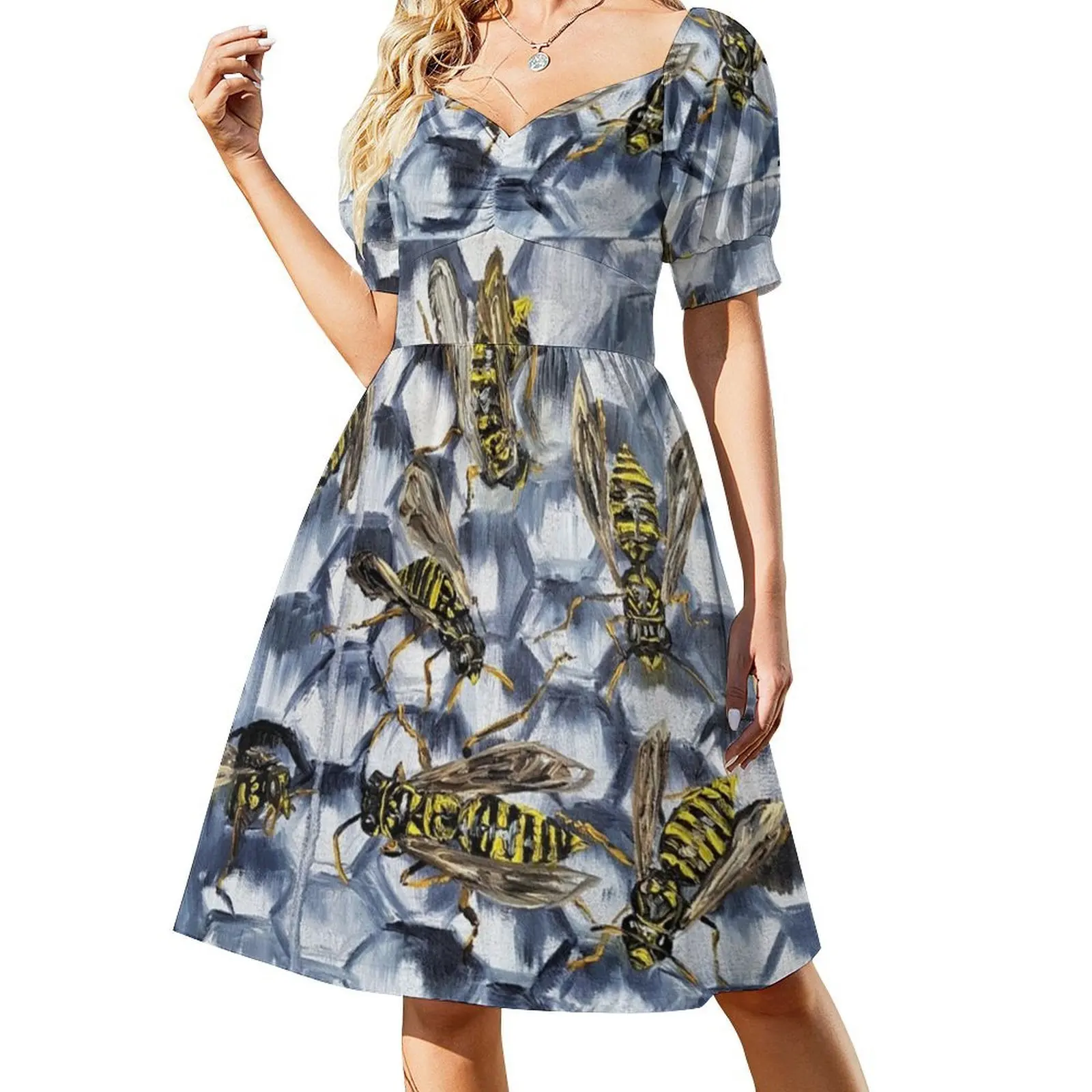 خلية مشغولة من فستان عطلة مثير للنساء فستان قصير لحفلات أعياد الميلاد وحفلات خلية الدبور فستان حشرة عش مشغول للفتيات #2