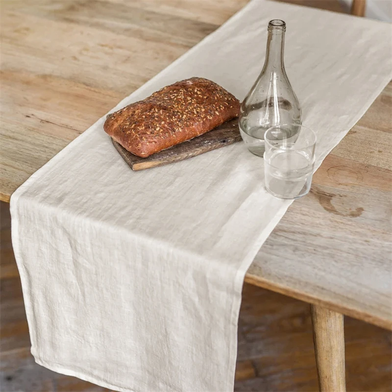 

French Linen 100% Stone Wash Table Path Custom Luxury Pure Color Tea Table Runner Western Dining Table Decoration Accessories