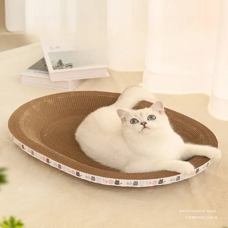 Durable Corrugated Cat Scratcher Oval Cat Scratching Board with Wear-Resistant Pet Claw Grinding Toy Round Cat Bed Scraper