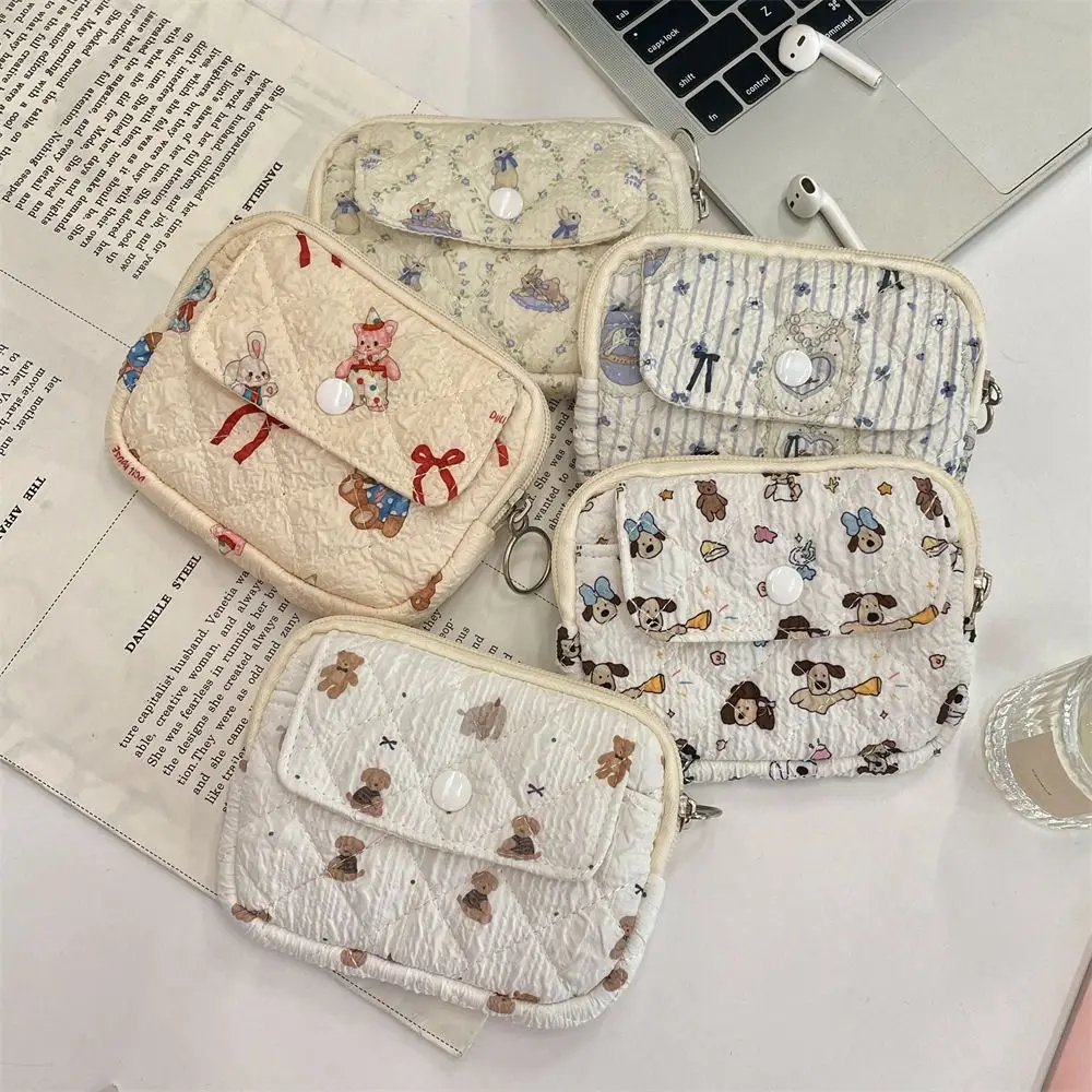 New Portable Cartoon Floral Coin Purse Multifunctional Quilted ID Holder Card Bags Key Coin Purse Cute Quilted Storage Bag
