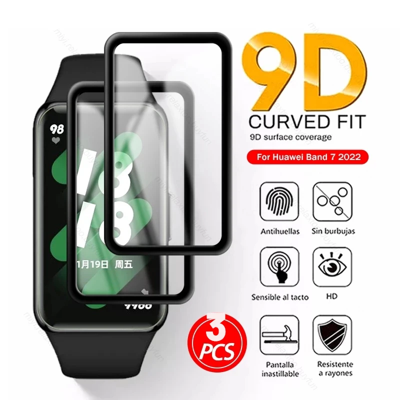 3Pcs 9D Curved Protective Glass For Huawei Band 7 Screen Protectors Film Hauwei Watch Fit Honor Watch ES Smart Wristband Film