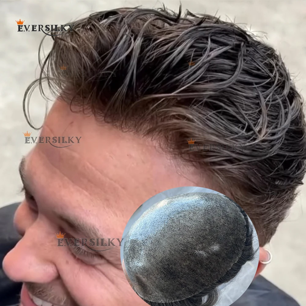 

Super Natural Hairline Dark Brown Men's Toupee 1B40 1B80 Gray Black Transparent PU Undetectable Durable Thin Micro Skin Prosthes