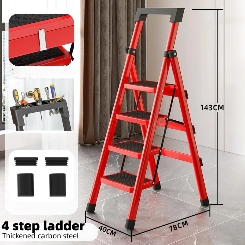 3/4 Step Ladders Carbon Steel Folding Ladder Multifunction Ladder Width Pedal Stairs Portable Step Stool Household Ladders