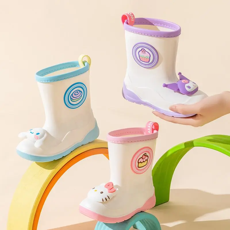 

Sanrio Cinnamoroll Hello Kitty Anime Kawaii New Children Rain Shoes Cute Kuromi Cartoon Non-Slip Waterproof Baby Boots Toys Kids