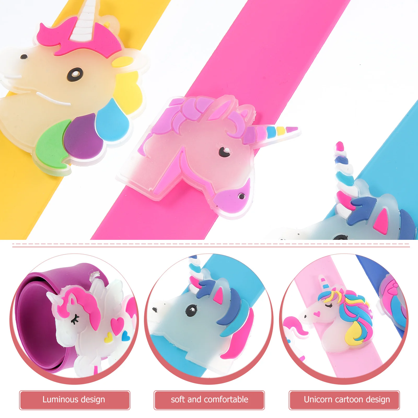 

Glowing Silicone Unicorn Slap Bracelets Bulk Kids Light Up Wristbands Party Favors Fashionable Snap Accessories Safe Non-Fading